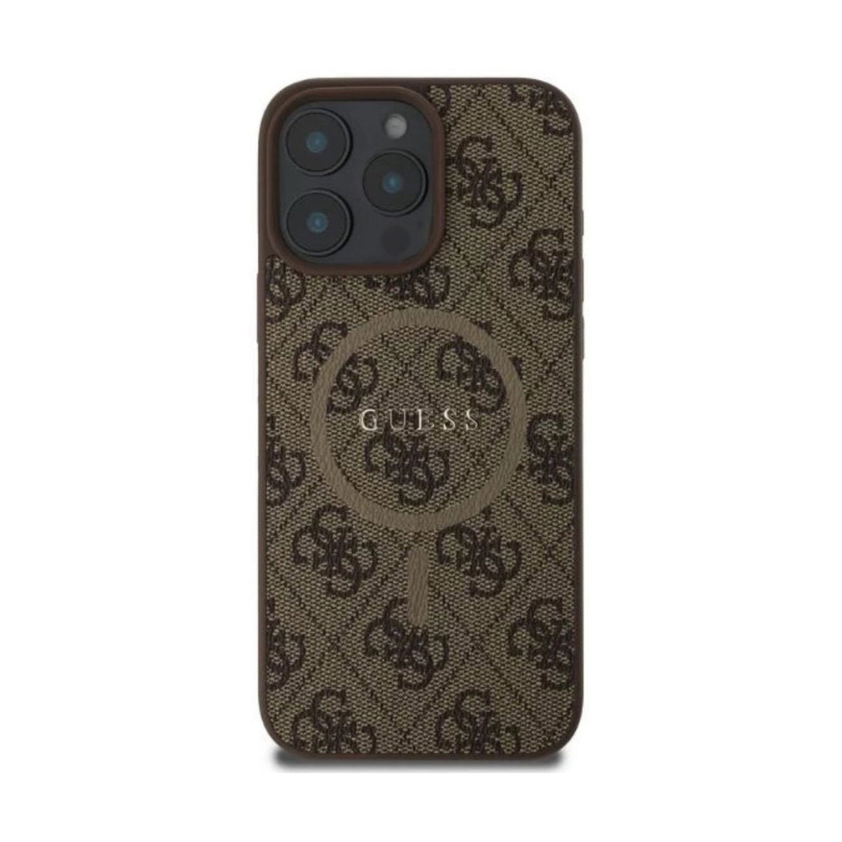 Guess Funda para iPhone 16 Pro Max – Carcasa de Polipiel Marrón Compatible con MagSafe con Logo Clásico Guess, Protección Anticaídas y Ajuste Preciso