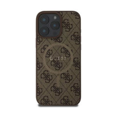 Guess Funda para iPhone 16 Pro Max – Carcasa de Polipiel Marrón Compatible con MagSafe con Logo Clásico Guess, Protección Anticaídas y Ajuste Preciso