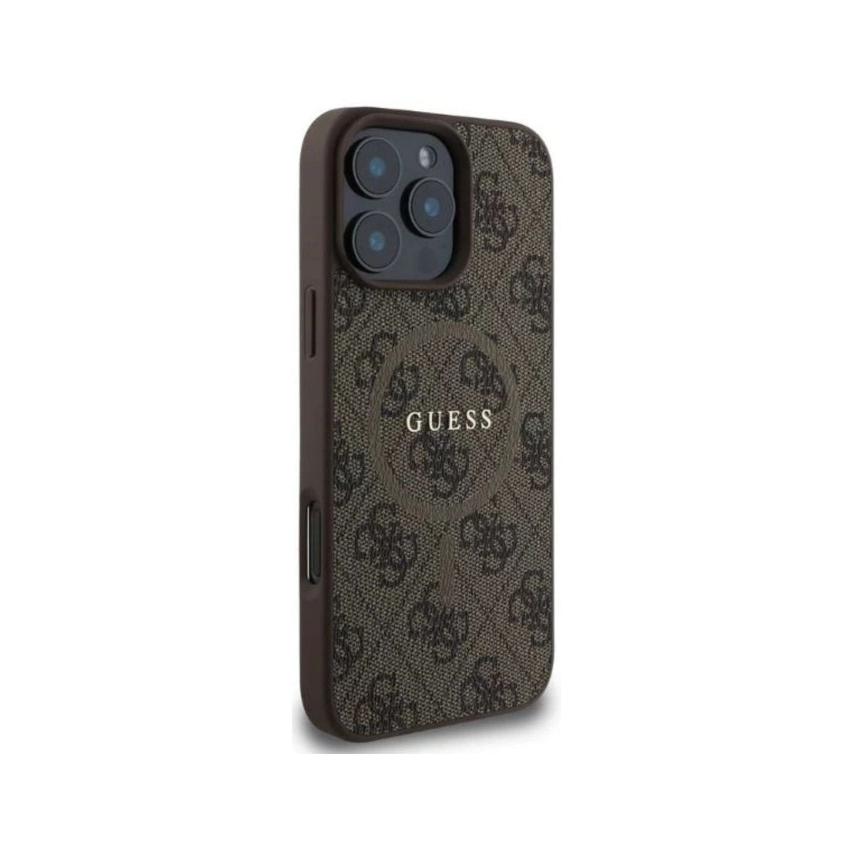 Guess Funda de Polipiel Logo Clásico para iPhone 16 Pro Max Compatible con MagSafe y Protección Anticaídas, Marrón