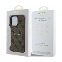 Guess Funda para iPhone 16 Pro Max – Carcasa de Polipiel Marrón Compatible con MagSafe con Logo Clásico Guess, Protección Anticaídas y Ajuste Preciso