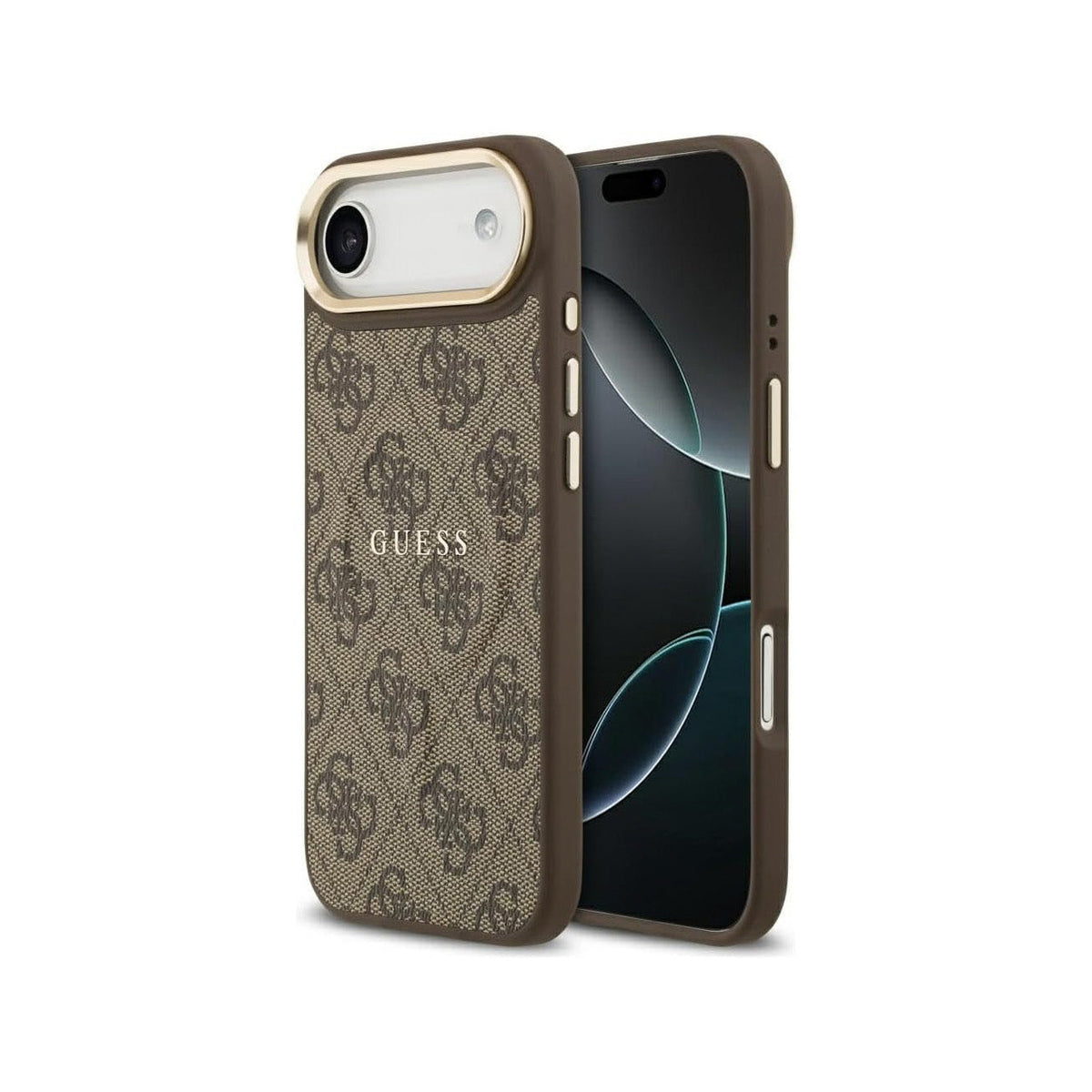 Guess iPhone 17 Air Case – Brown Faux Leather MagSafe Compatible Cover with Classic Guess Logo, Drop Protection, and Precise Fit