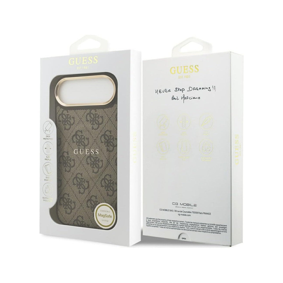 Guess iPhone 17 Air Case – Brown Faux Leather MagSafe Compatible Cover with Classic Guess Logo, Drop Protection, and Precise Fit