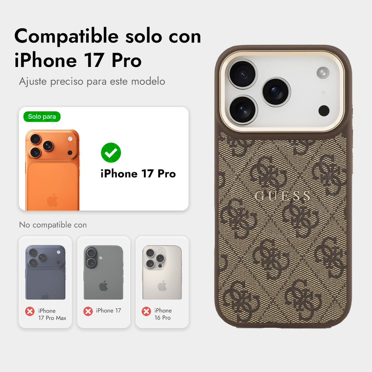 GUESS Funda de Polipiel con Logo Clásico para iPhone 17 Pro/18 Pro Compatible con MagSafe, Marrón