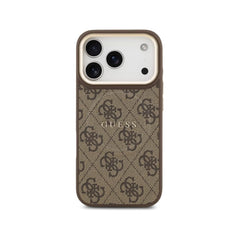 Guess Funda para iPhone 17 Pro – Carcasa de Polipiel Marrón Compatible con MagSafe con Logo Clásico Guess, Protección Anticaídas y Ajuste Preciso