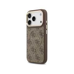 Guess Funda para iPhone 17 Pro – Carcasa de Polipiel Marrón Compatible con MagSafe con Logo Clásico Guess, Protección Anticaídas y Ajuste Preciso