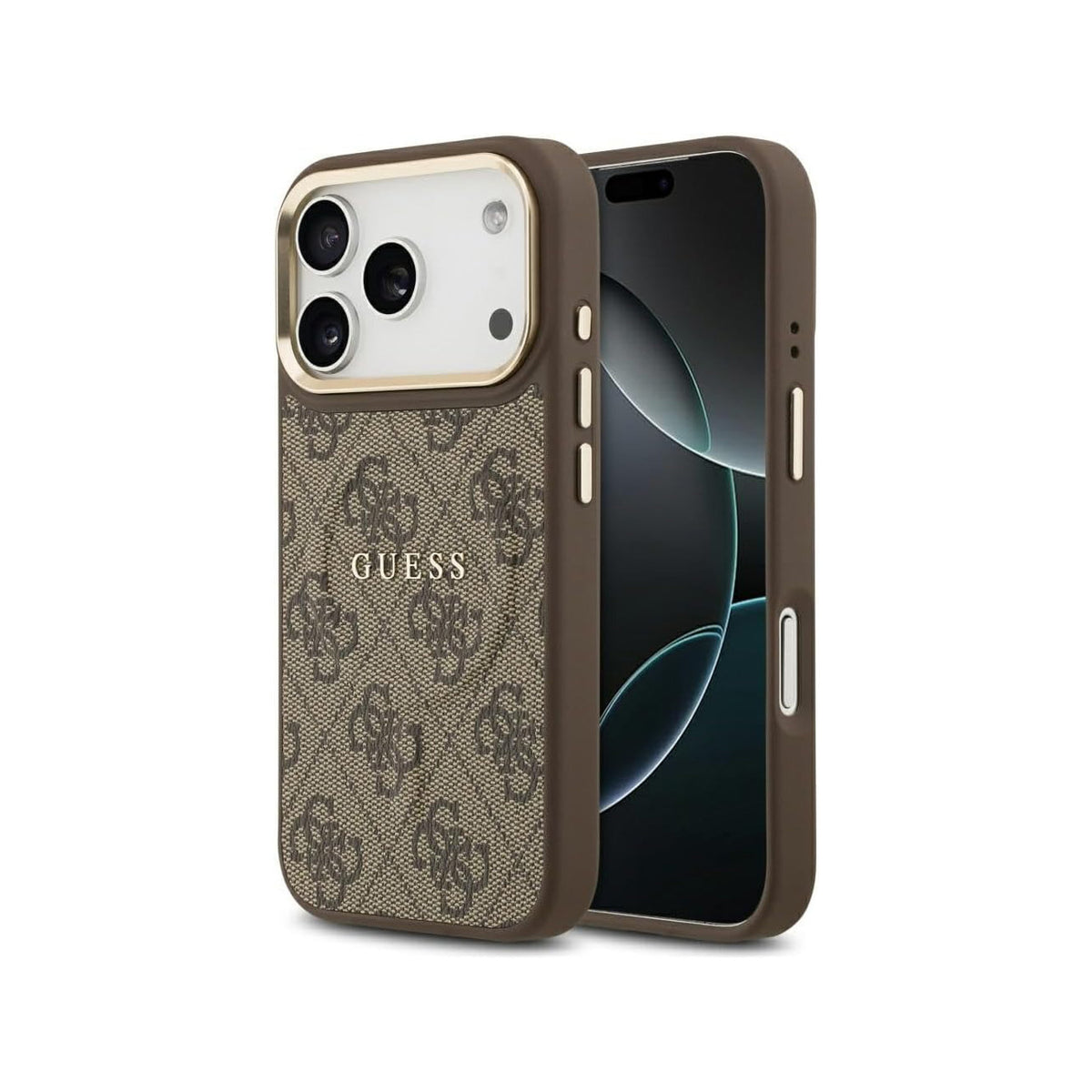 GUESS Funda de Polipiel con Logo Clásico para iPhone 17 Pro/18 Pro Compatible con MagSafe, Marrón