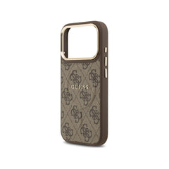 Guess Funda para iPhone 17 Pro – Carcasa de Polipiel Marrón Compatible con MagSafe con Logo Clásico Guess, Protección Anticaídas y Ajuste Preciso