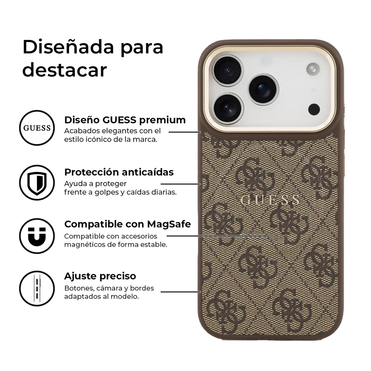 GUESS Funda de Polipiel con Logo Clásico para iPhone 17 Pro/18 Pro Compatible con MagSafe, Marrón