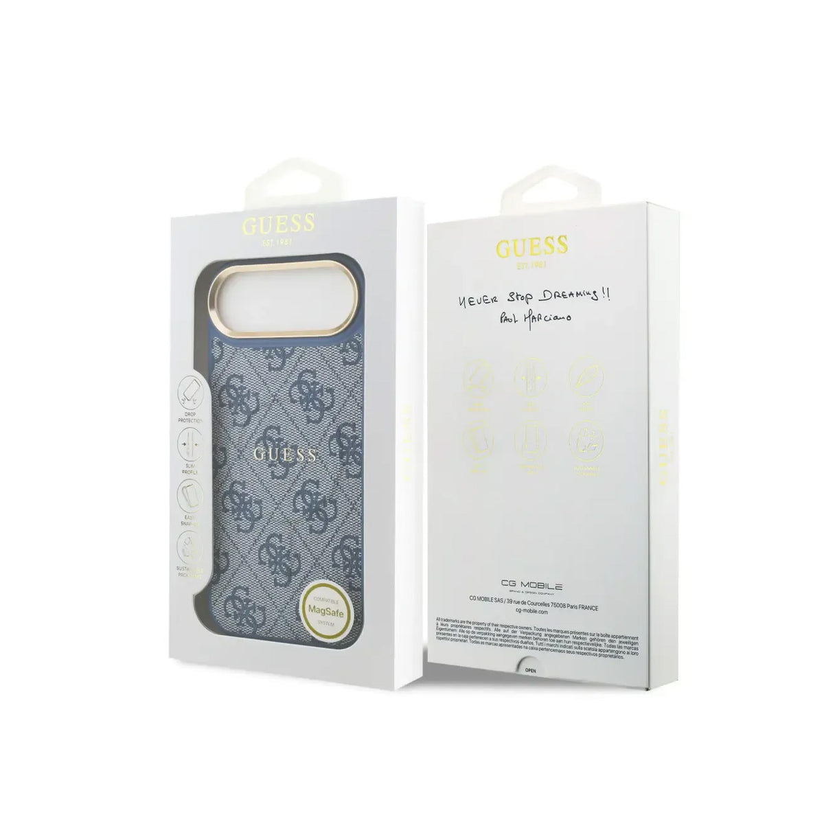 GUESS Funda de Polipiel Logo Clásico para iPhone Air Compatible con MagSafe y Protección Anticaídas, Azul
