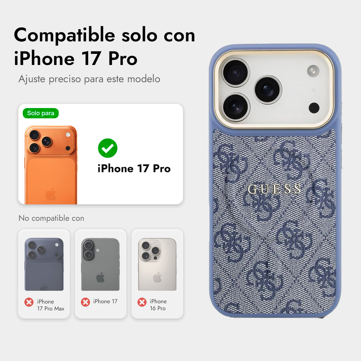Guess iPhone 17 Pro Case – Blue Faux Leather Case Compatible with MagSafe with Classic Guess Logo, Drop Protection and Precise Fit