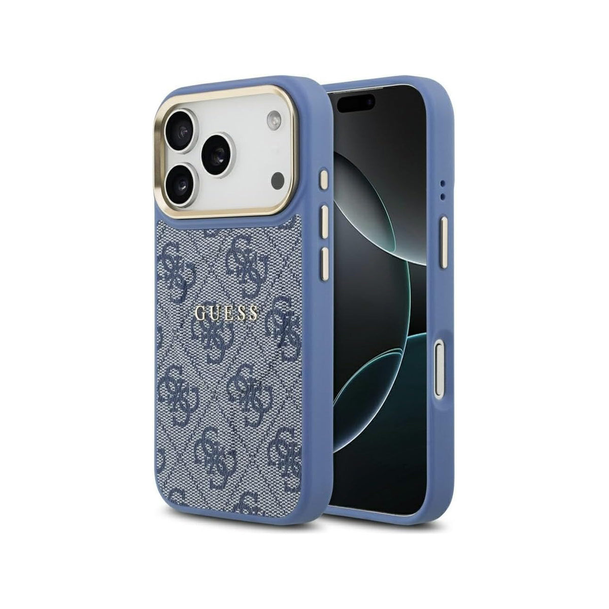 Guess iPhone 17 Pro Case – Blue Faux Leather Case Compatible with MagSafe with Classic Guess Logo, Drop Protection and Precise Fit