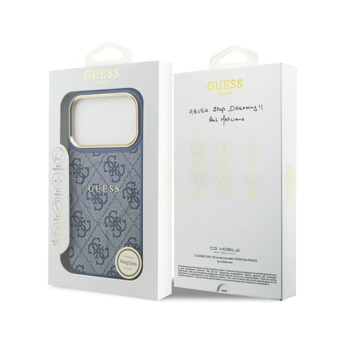 Guess iPhone 17 Pro Max Faux Leather Case Blue with MagSafe – Classic Guess Logo Case, Drop Protection, Elegant Design, and Precise Fit