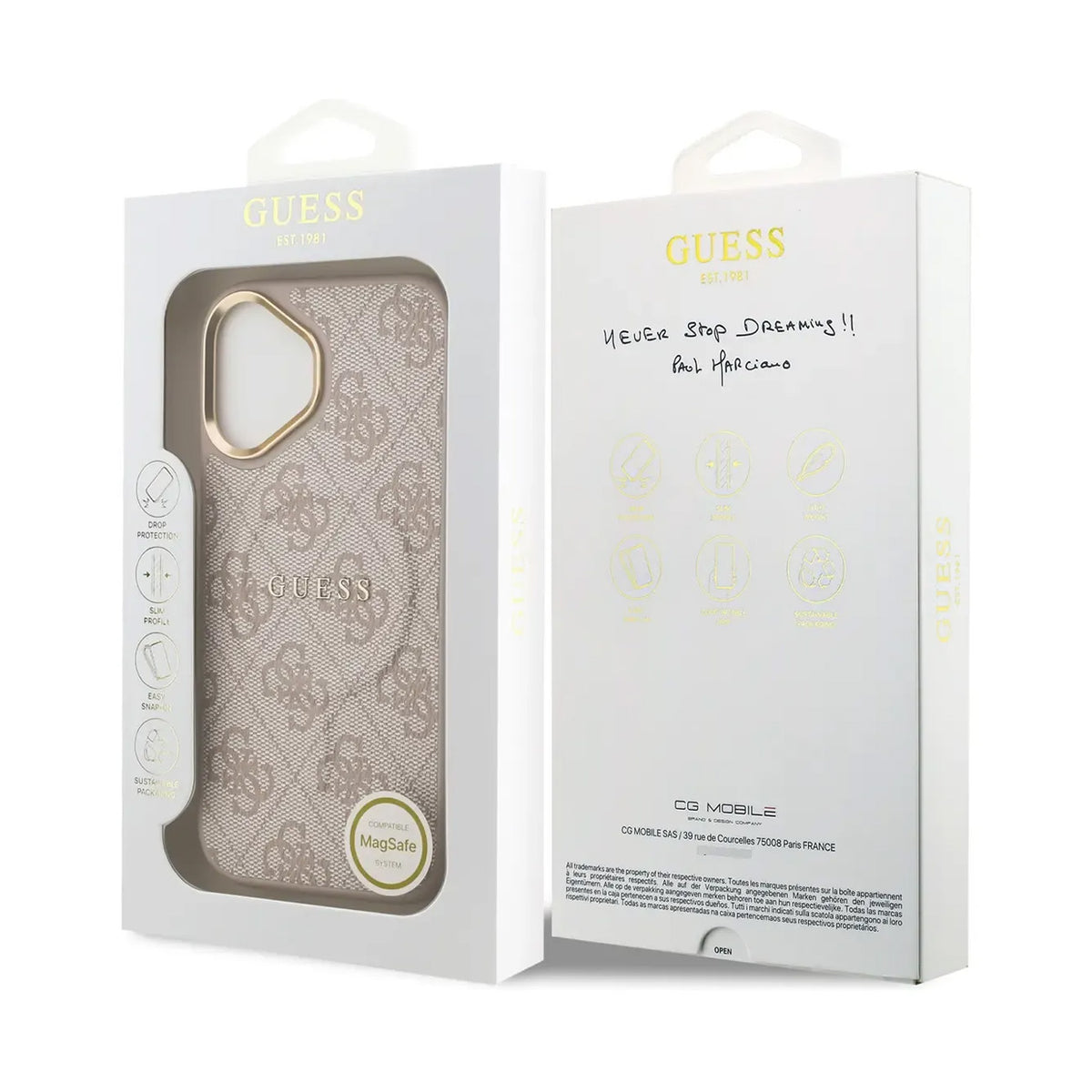 Guess Funda de Polipiel Logo Clásico para iPhone 17 Compatible con MagSafe y Protección Anticaídas, Rosa