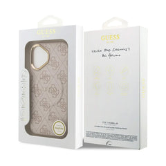 Guess Funda de Polipiel Logo Clásico para iPhone 17 Compatible con MagSafe y Protección Anticaídas, Rosa