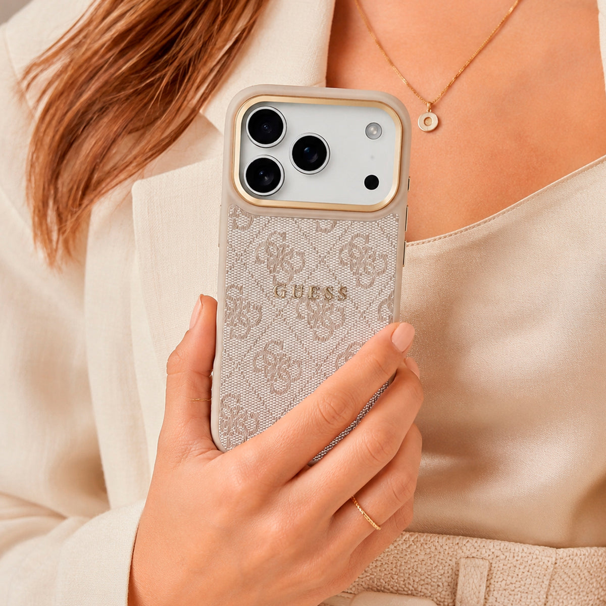 Guess iPhone 17 Pro Case – Pink Faux Leather MagSafe Compatible Case with Classic Guess Logo, Drop Protection and Precise Fit