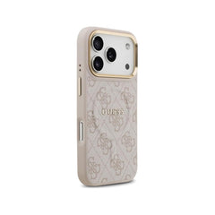 Guess Funda de Polipiel Logo Clásico para iPhone 17 Pro Compatible con MagSafe y Protección Anticaídas, Rosa