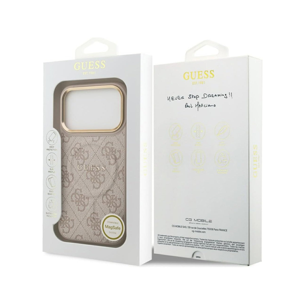 Guess iPhone 17 Pro Case – Pink Faux Leather MagSafe Compatible Case with Classic Guess Logo, Drop Protection and Precise Fit