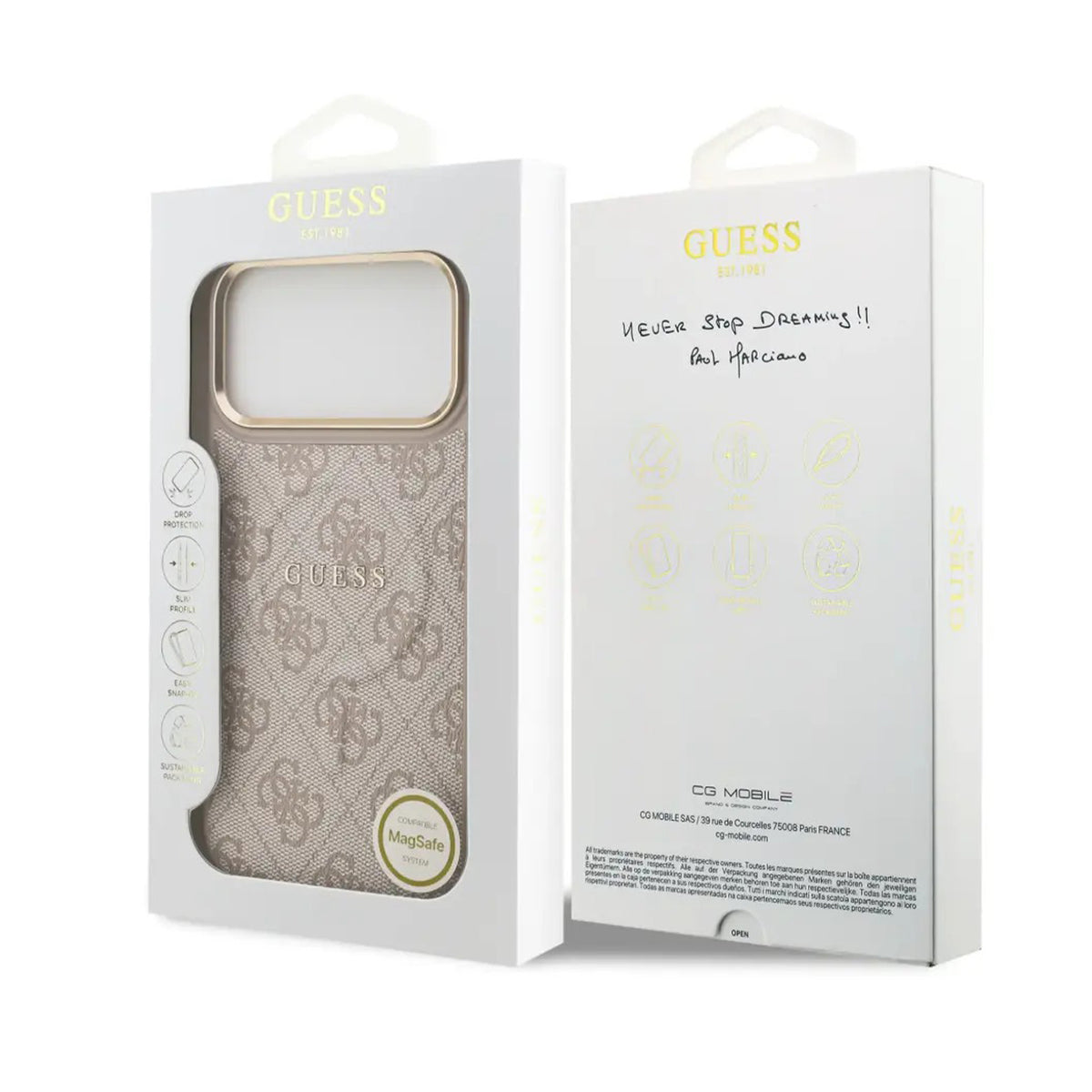 Guess Funda de Polipiel Logo Clásico para iPhone 17 Pro Max/18 Pro Max Compatible con MagSafe y Protección Anticaídas, Rosa