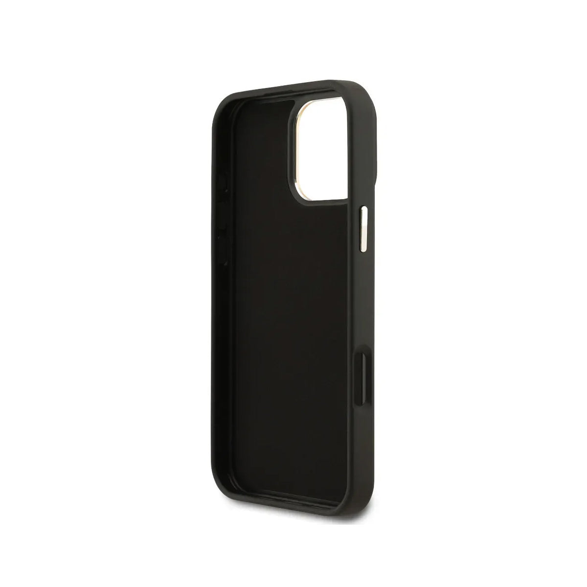 GUESS Funda de Polipiel Logo Clásico Dorado para iPhone 16 Pro Max con Protección Anticaídas, Negra