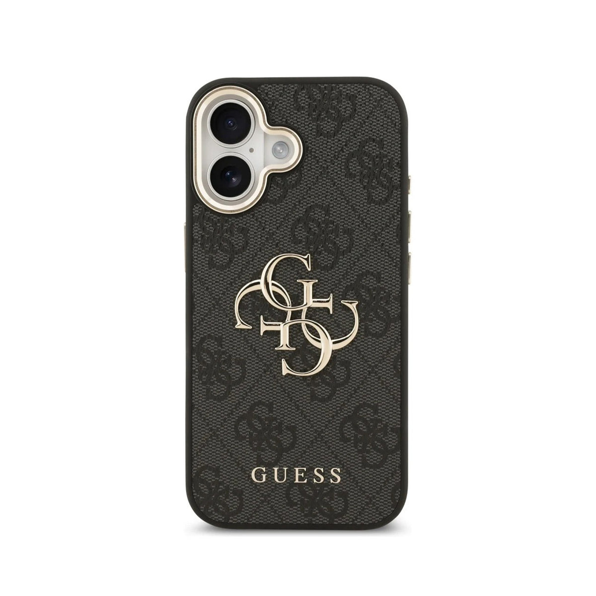 Guess Funda Efecto Piel Logo 4G Dorado para iPhone 17 con Protección Anticaídas, Negra