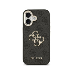 Guess Funda para iPhone 17 – Carcasa con Efecto Piel Negra y Gran Logotipo 4G Dorado, Protección Anticaídas y Ajuste Preciso