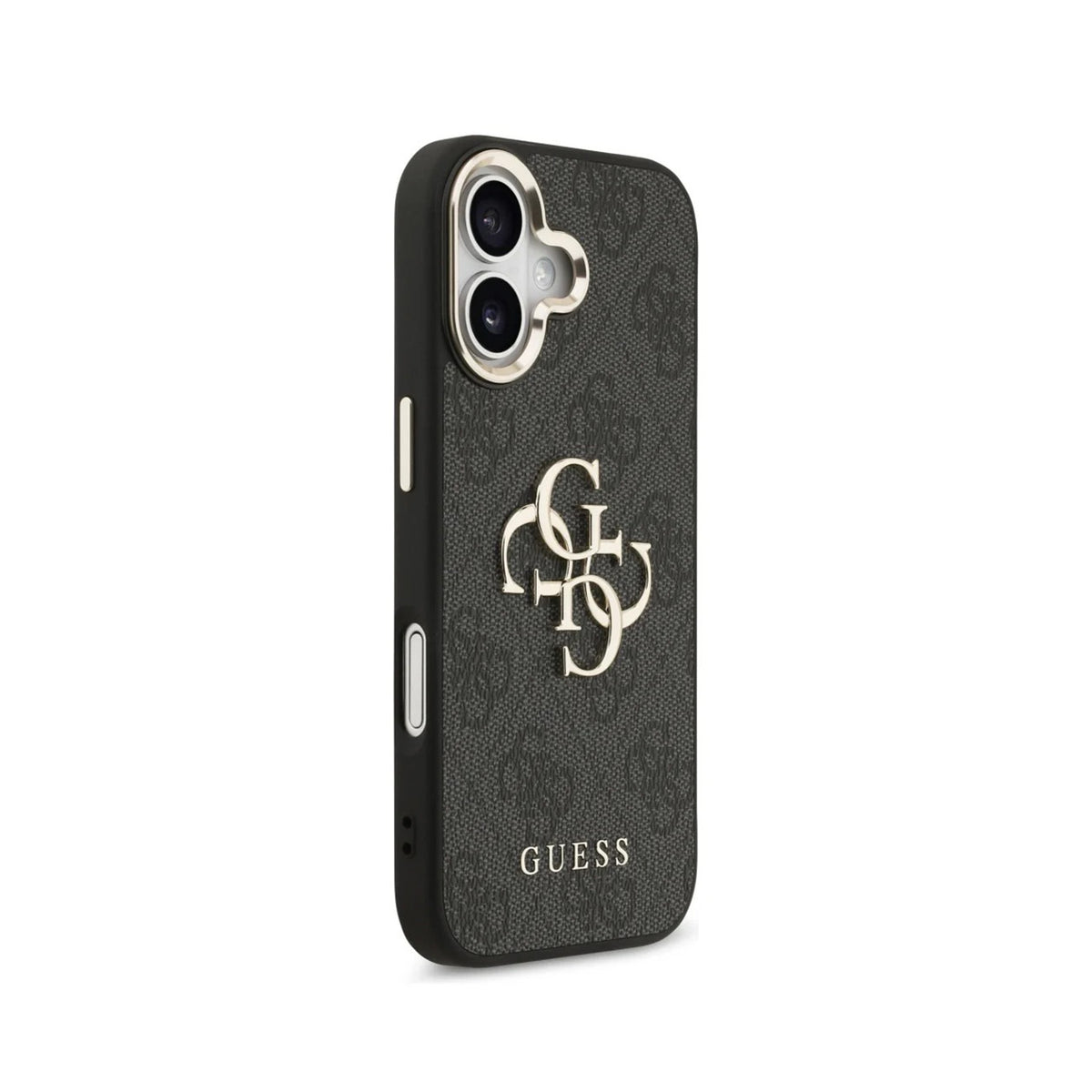 Guess Funda Efecto Piel Logo 4G Dorado para iPhone 17 con Protección Anticaídas, Negra
