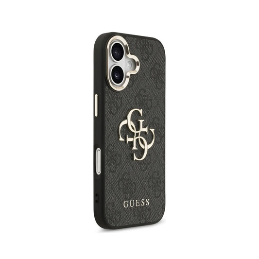 Guess Funda para iPhone 17 – Carcasa con Efecto Piel Negra y Gran Logotipo 4G Dorado, Protección Anticaídas y Ajuste Preciso