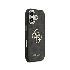 Guess Funda para iPhone 17 – Carcasa con Efecto Piel Negra y Gran Logotipo 4G Dorado, Protección Anticaídas y Ajuste Preciso