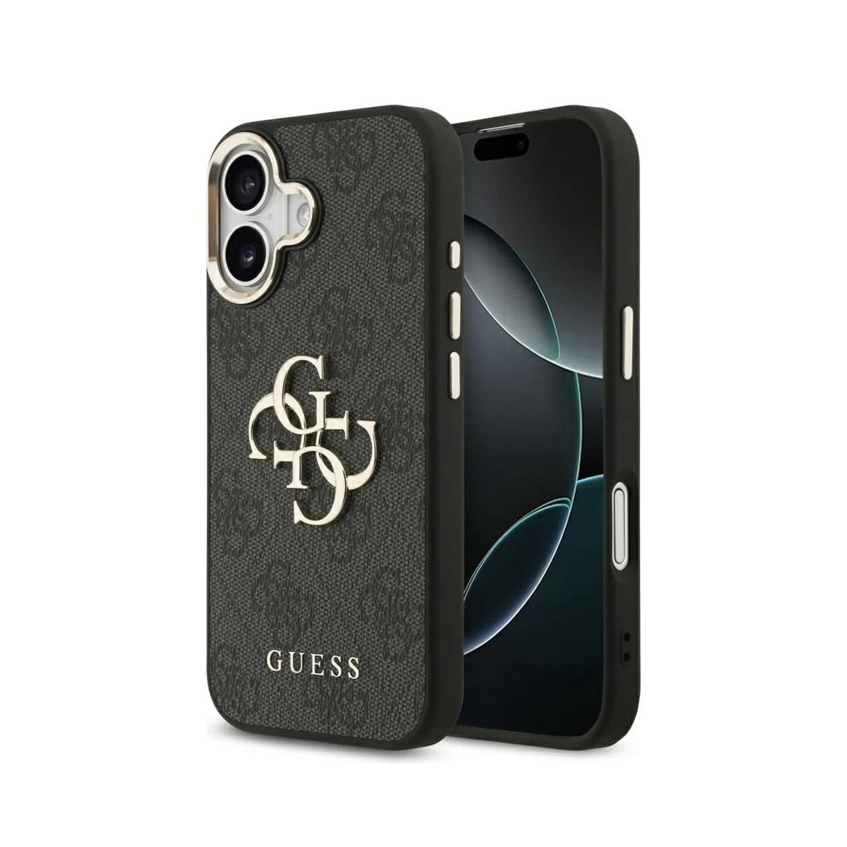 Guess Funda Efecto Piel Logo 4G Dorado para iPhone 17 con Protección Anticaídas, Negra
