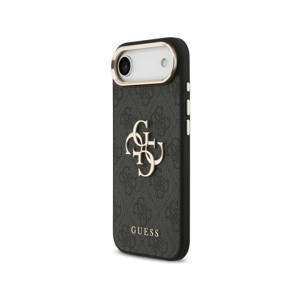 Guess Funda de Polipiel Gran Logo 4G Dorado para iPhone Air con Protección Anticaídas, Negra