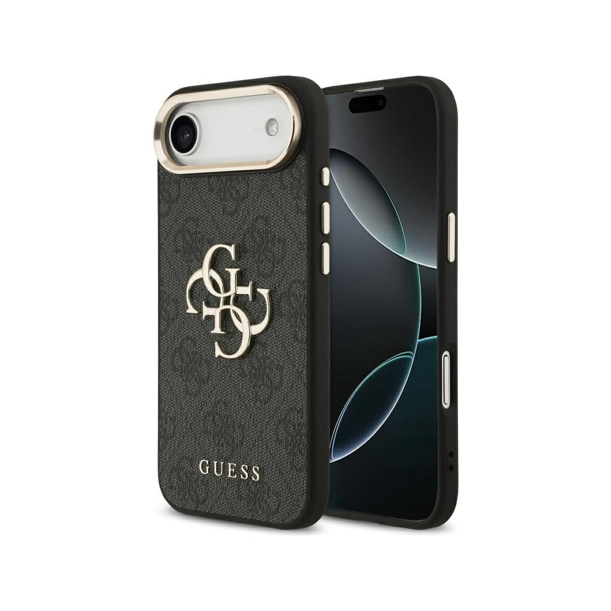 Guess Funda de Polipiel Gran Logo 4G Dorado para iPhone Air con Protección Anticaídas, Negra