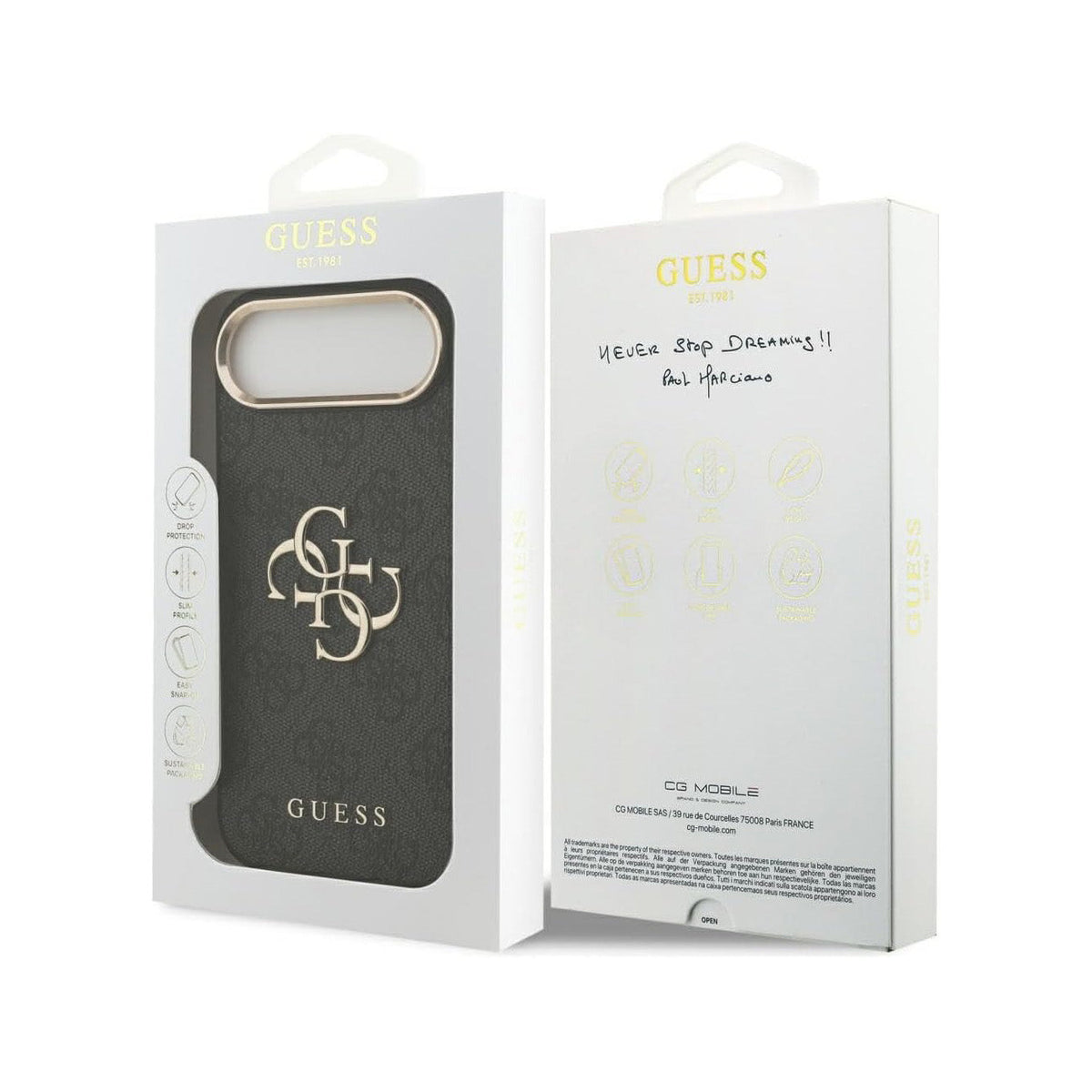 Guess Funda de Polipiel Gran Logo 4G Dorado para iPhone Air con Protección Anticaídas, Negra