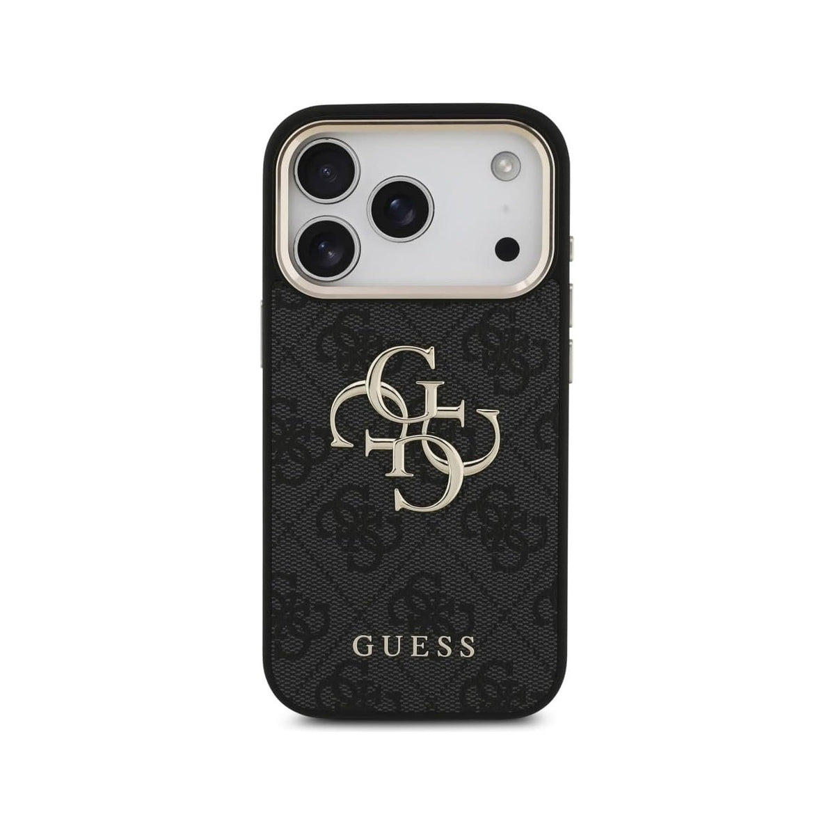 GUESS Funda de Polipiel con Logo 4G Dorado para iPhone 17 Pro/18 Pro, Negra