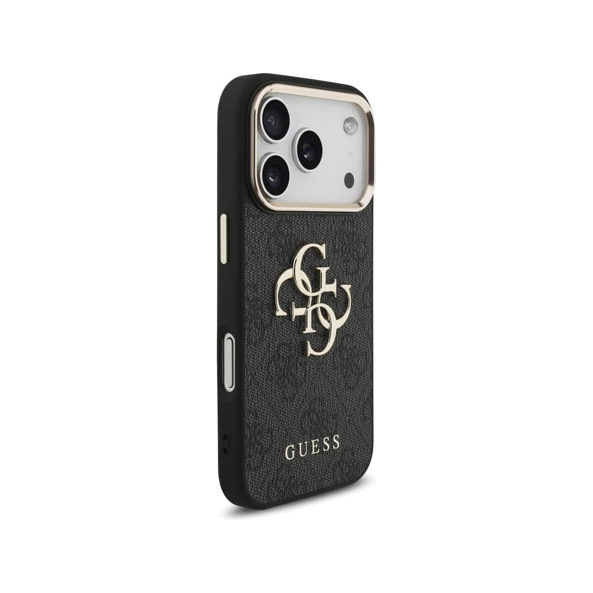 GUESS Funda de Polipiel con Logo 4G Dorado para iPhone 17 Pro/18 Pro, Negra