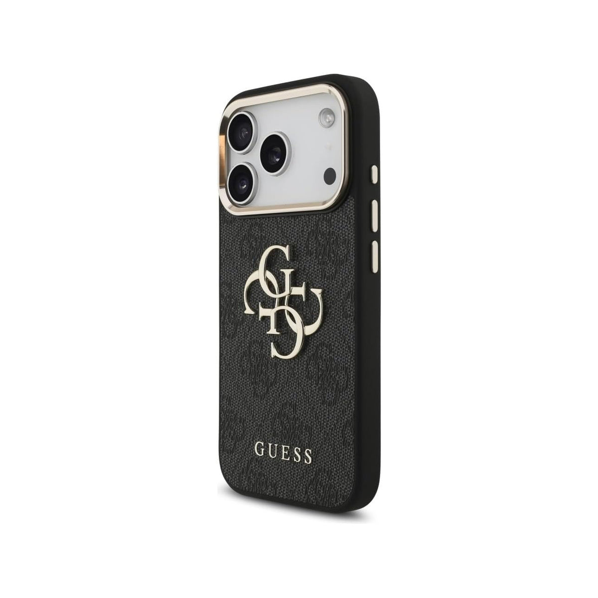 GUESS Funda de Polipiel con Logo 4G Dorado para iPhone 17 Pro/18 Pro, Negra