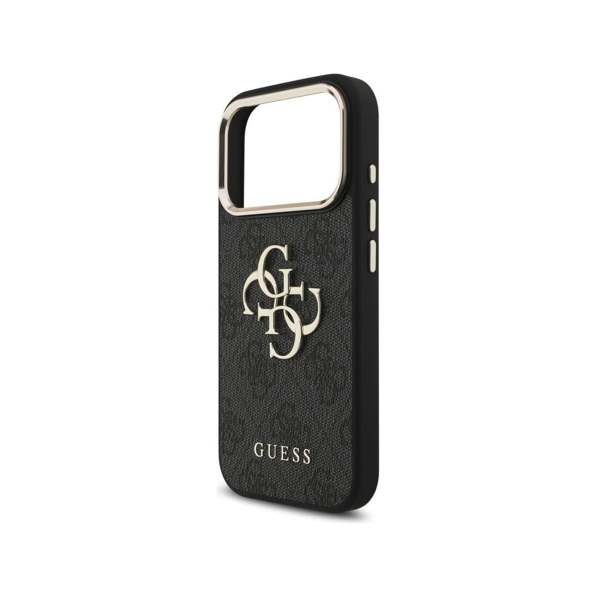 GUESS Funda de Polipiel con Logo 4G Dorado para iPhone 17 Pro/18 Pro, Negra