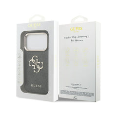 Guess Funda de Polipiel Gran Logo 4G Dorado para iPhone 17 Pro con Protección Anticaídas, Negra