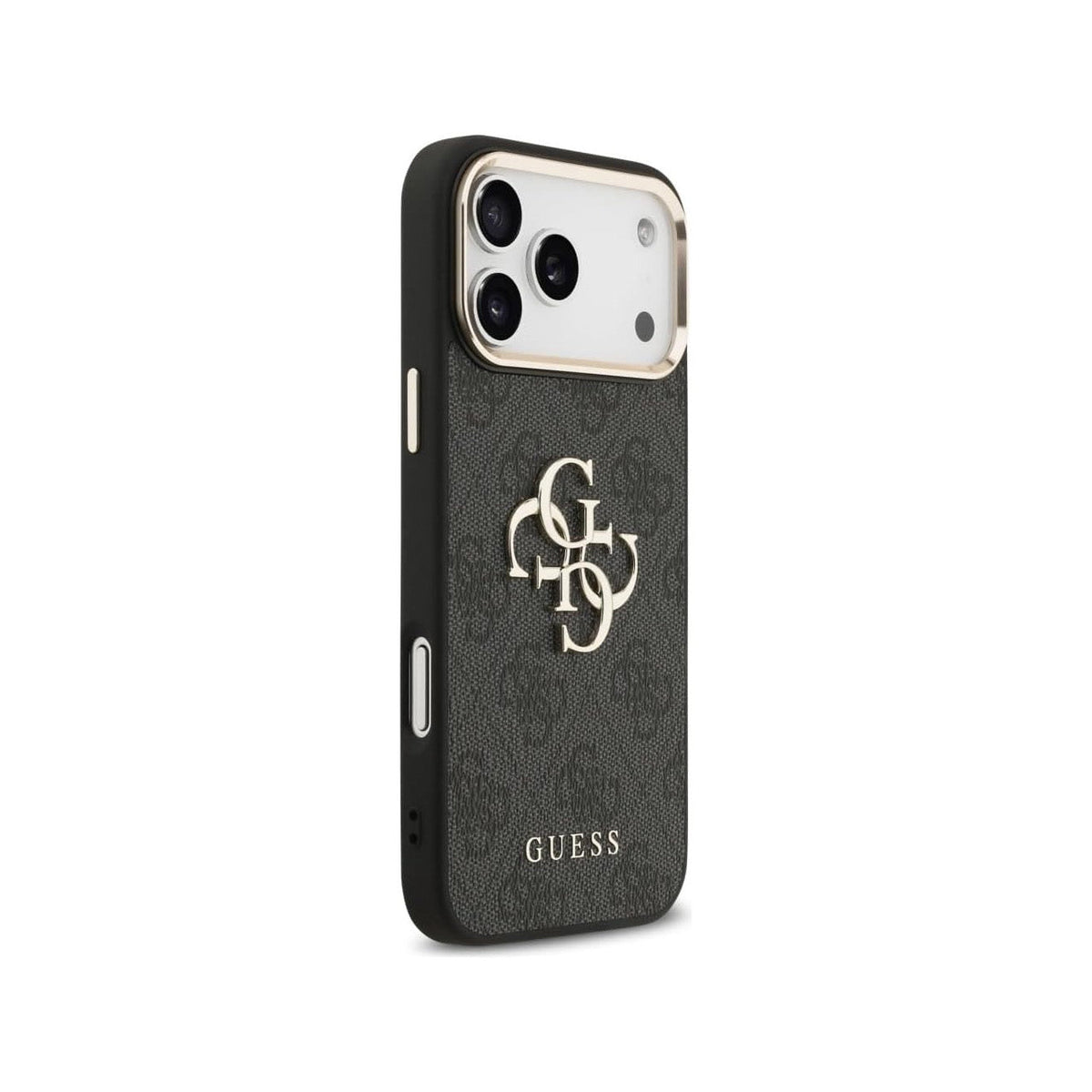 Guess Funda de Polipiel Gran Logo 4G Dorado para iPhone 17 Pro Max/18 Pro Max con Protección Anticaídas, Negra
