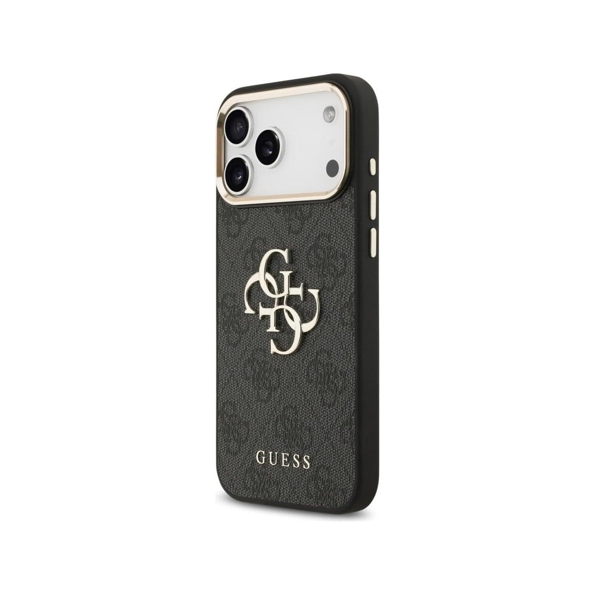 Guess Funda de Polipiel Gran Logo 4G Dorado para iPhone 17 Pro Max/18 Pro Max con Protección Anticaídas, Negra