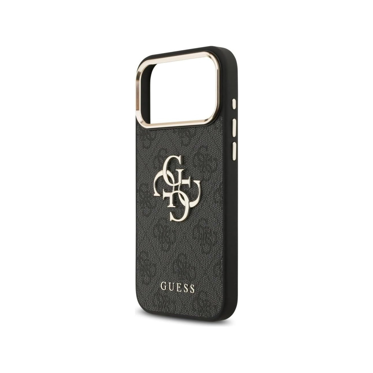 Guess Funda de Polipiel Gran Logo 4G Dorado para iPhone 17 Pro Max/18 Pro Max con Protección Anticaídas, Negra