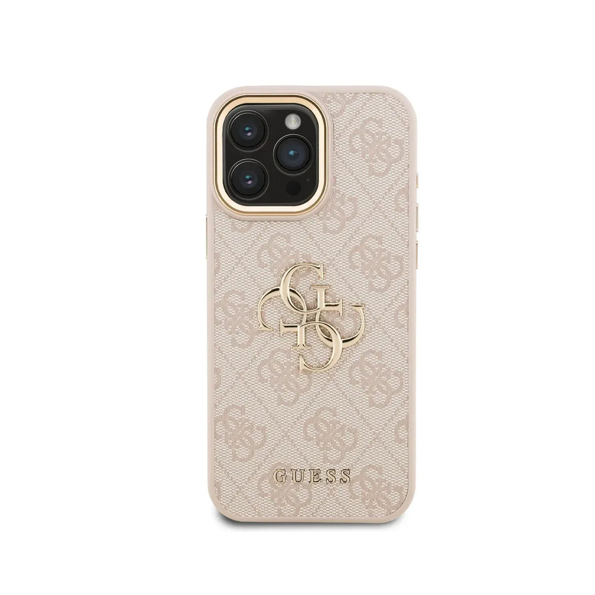GUESS iPhone 16 Pro Max Case - Pink Faux Leather with Classic Gold Logo, Elegant Design and Precise Fit