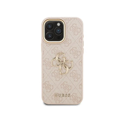GUESS Funda de Polipiel Logo Clásico Dorado para iPhone 16 Pro Max con Protección Anticaídas, Rosa