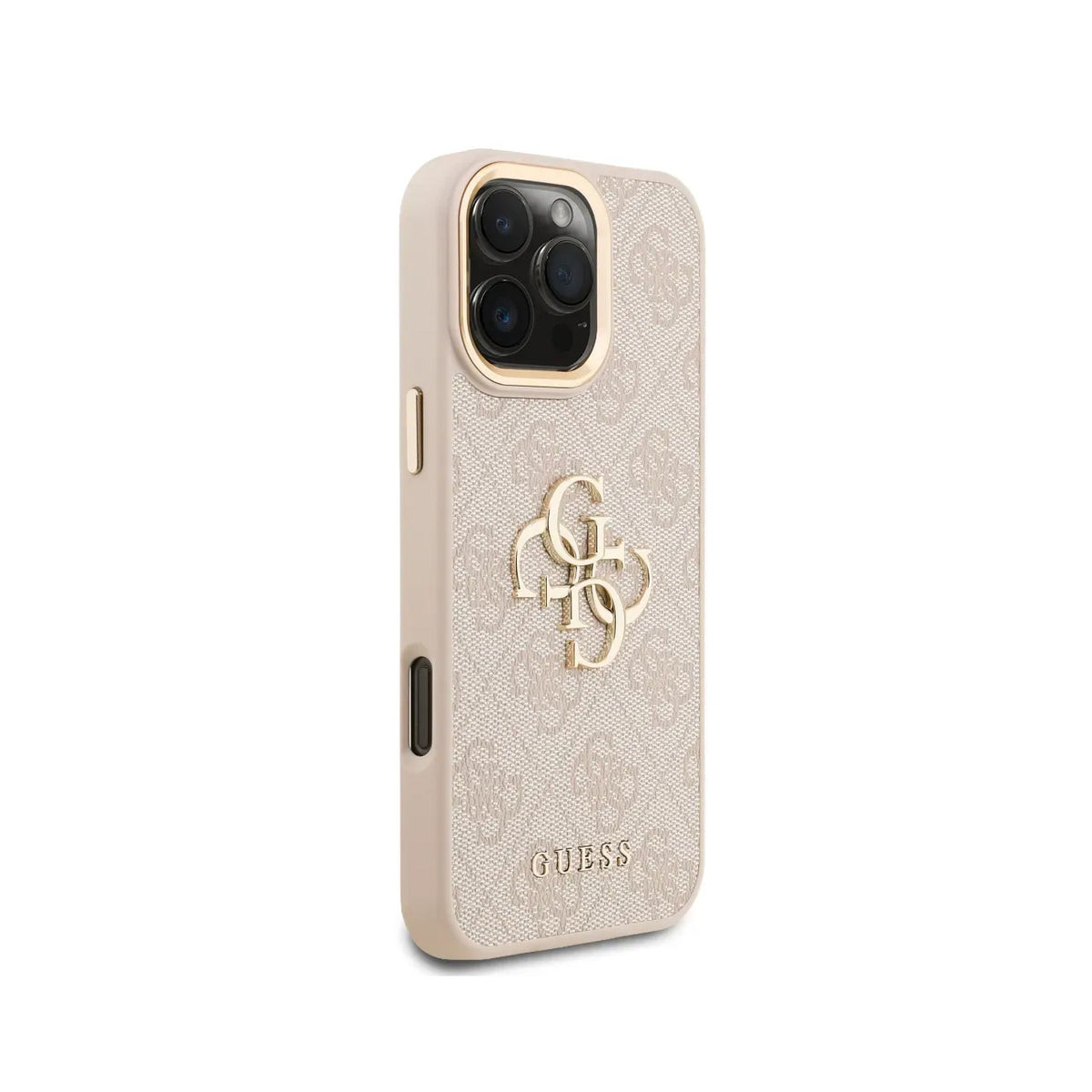 GUESS iPhone 16 Pro Max Case - Pink Faux Leather with Classic Gold Logo, Elegant Design and Precise Fit
