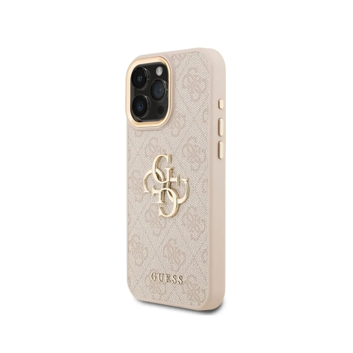 GUESS iPhone 16 Pro Max Case - Pink Faux Leather with Classic Gold Logo, Elegant Design and Precise Fit