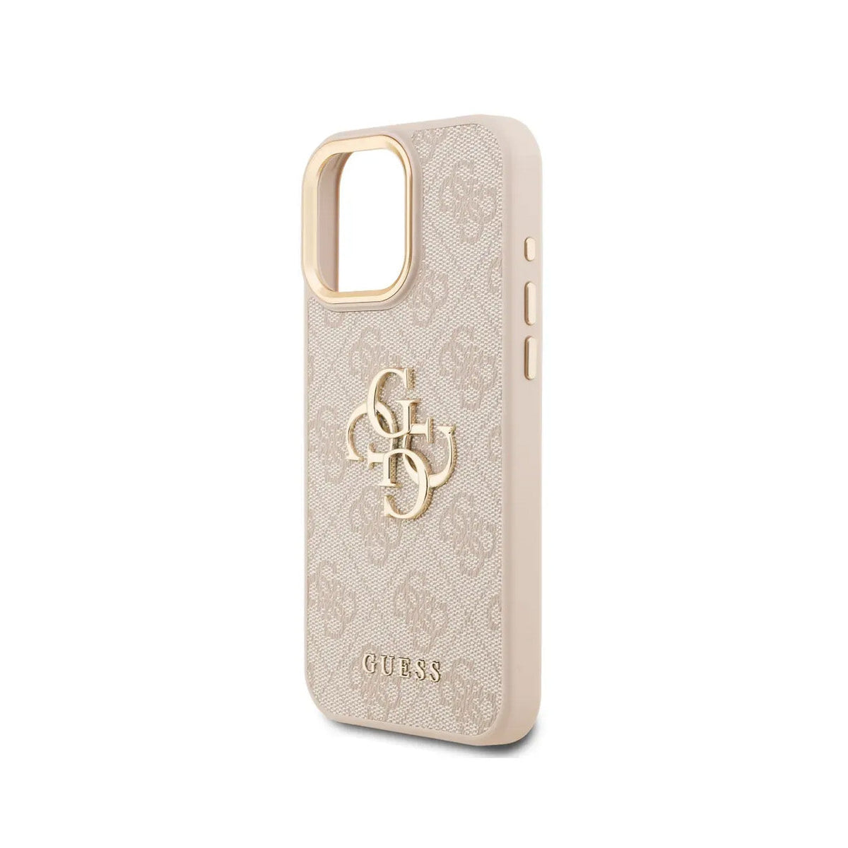 GUESS iPhone 16 Pro Max Case - Pink Faux Leather with Classic Gold Logo, Elegant Design and Precise Fit