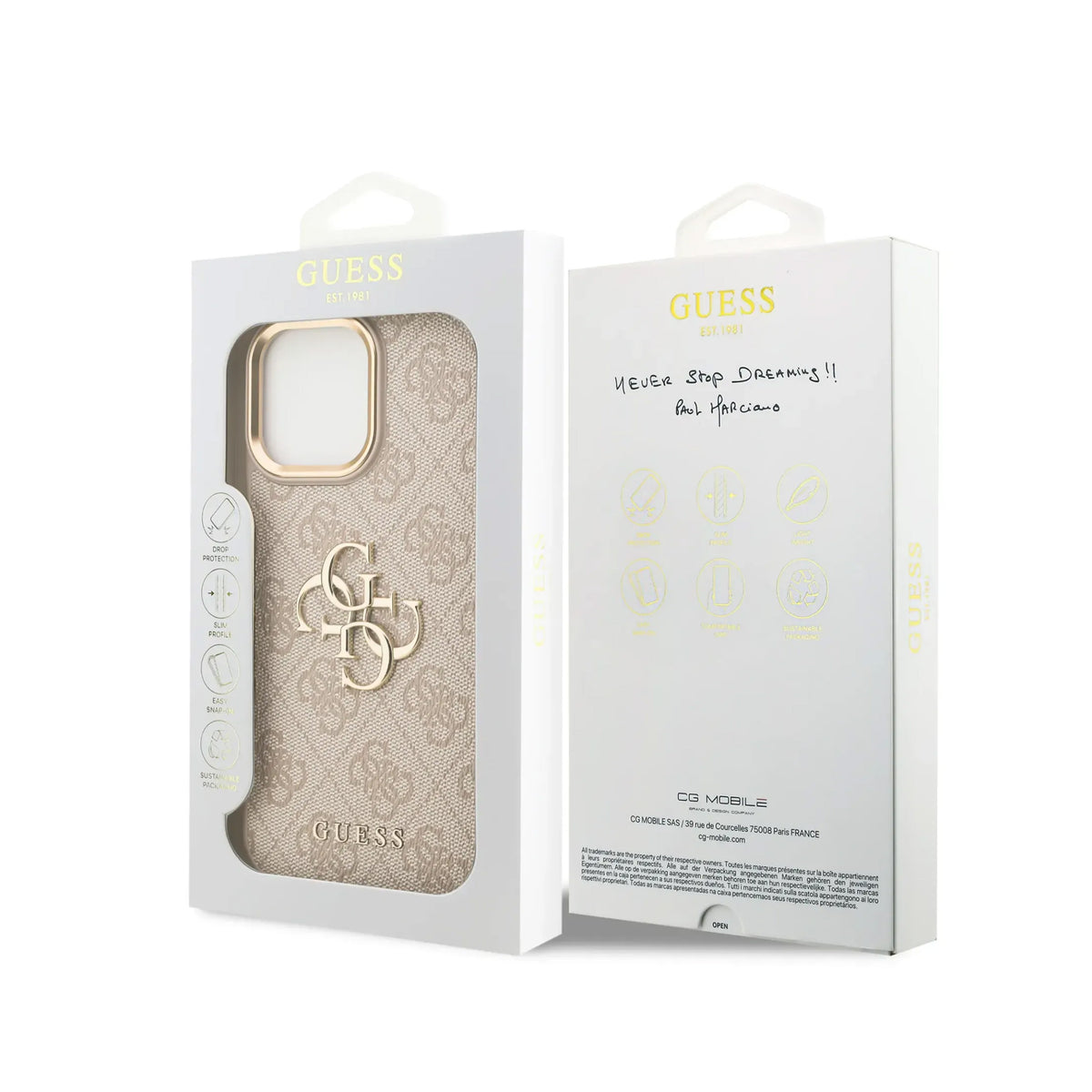 GUESS iPhone 16 Pro Max Case - Pink Faux Leather with Classic Gold Logo, Elegant Design and Precise Fit