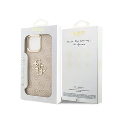 GUESS Funda de Polipiel Logo Clásico Dorado para iPhone 16 Pro Max con Protección Anticaídas, Rosa