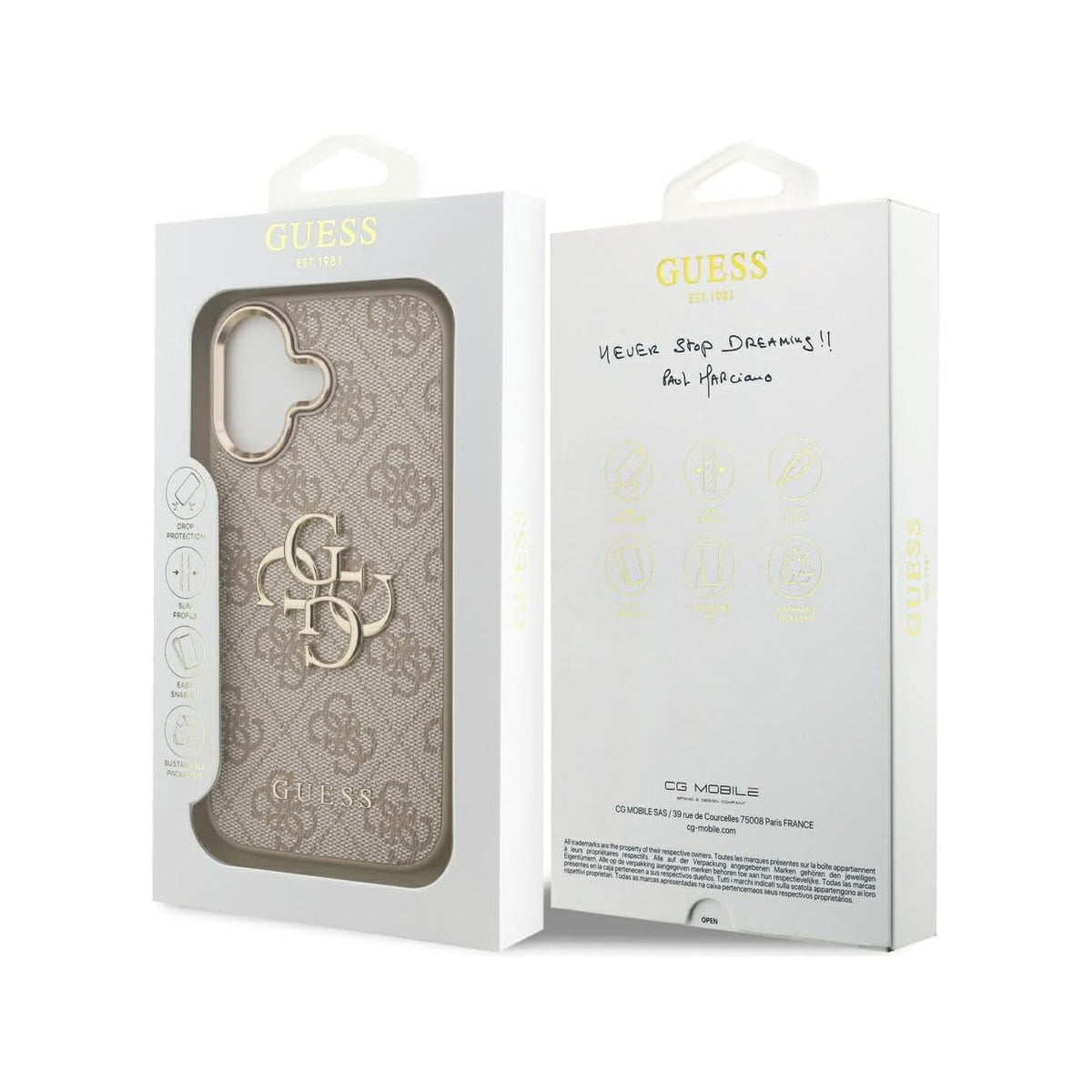 Guess iPhone 17 Case – Gold 4G Logo, Pink Design, Drop Protection and Precise Fit