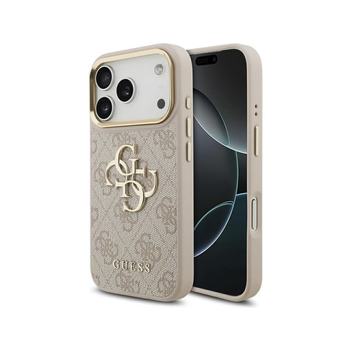Guess Funda Logo 4G Dorado para iPhone 17 Pro Max/18 Pro Max con Protección Anticaídas, Rosa