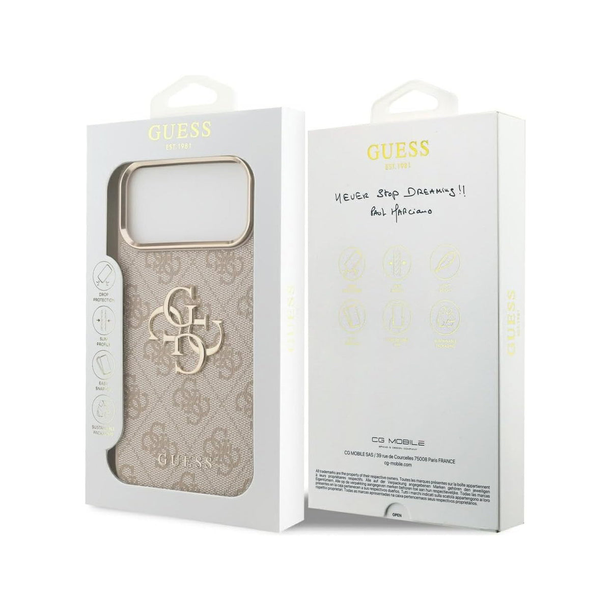 Guess Funda Logo 4G Dorado para iPhone 17 Pro Max/18 Pro Max con Protección Anticaídas, Rosa